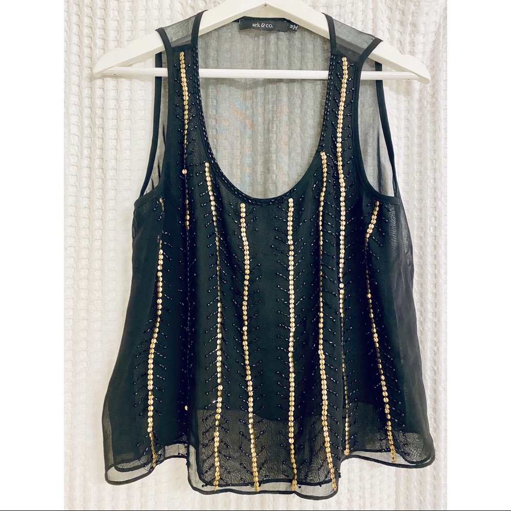 Ark & Co Beaded Sequin Scoopneck Sheer Tank Top